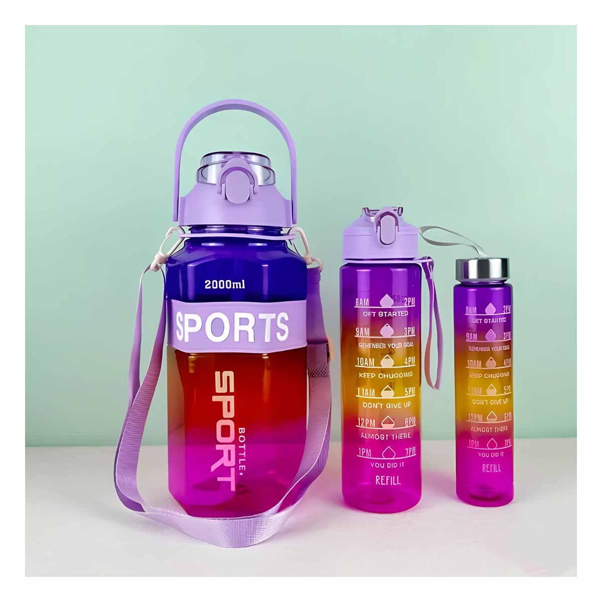 BOTELLA TRIO TRANSPARENTE MORADO ROJO Y FUCSIA DOBLE PARED CONSERVA Y+POST IT - 3