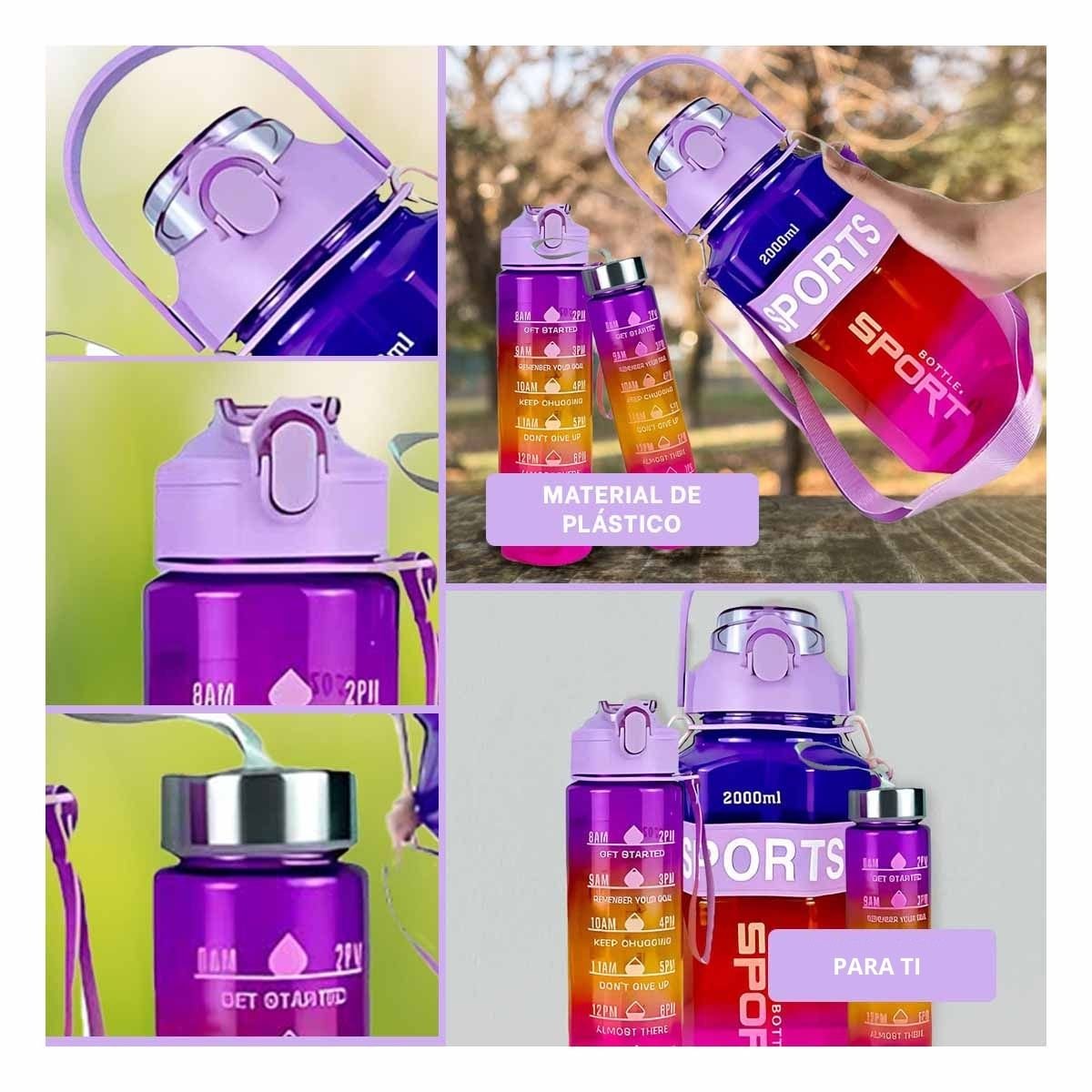 BOTELLA TRIO TRANSPARENTE MORADO ROJO Y FUCSIA DOBLE PARED CONSERVA Y+POST IT - 5