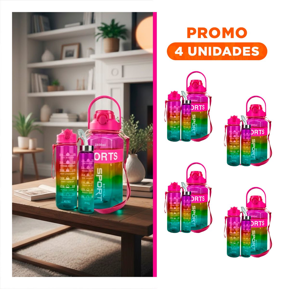 PACK4 COPA TRIO TRANSPARENTE FUCSIA AMARILLO Y VERDE RESISTENTE Y+REGALO STICKER - 1