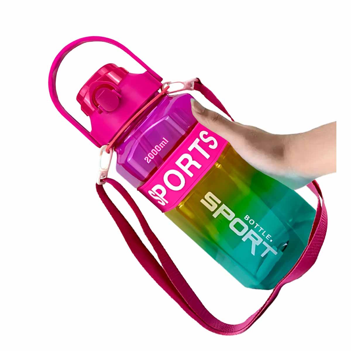 BOTELLA TRIO TRANSPARENTE FUCSIA AMARILLO Y VERDE RESISTENTE Y FACIL LIMPIAR Y+REGALO STICKER - 3