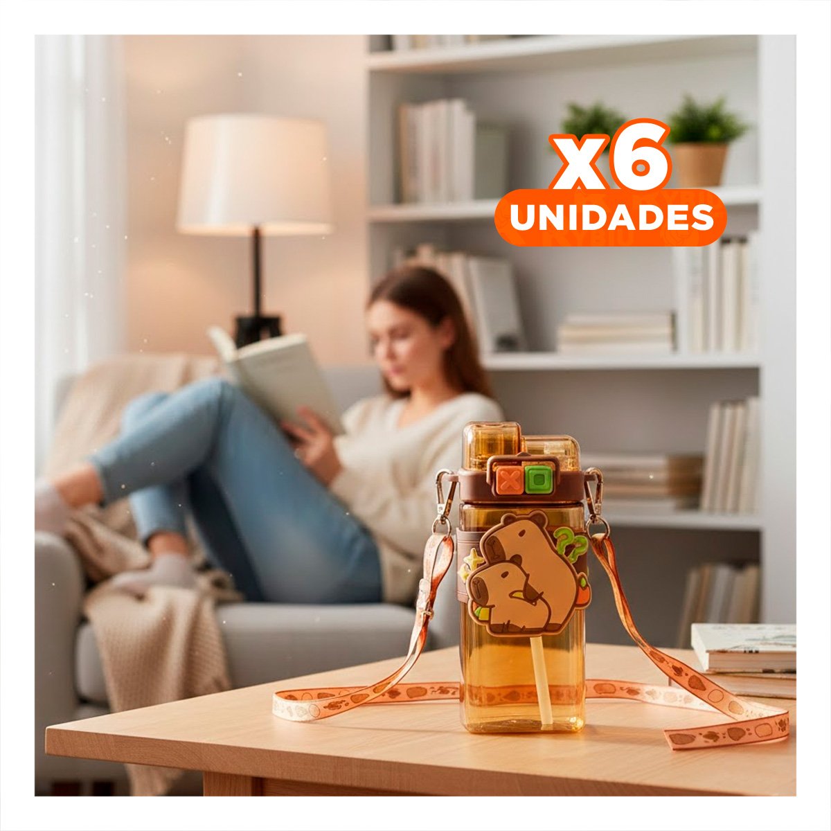 PACK6 JARRA DOBLE CHUPON CON CORREA MARRON MANTIENE BEBIDAS FRIAS Y+REGALO STICKER - 1