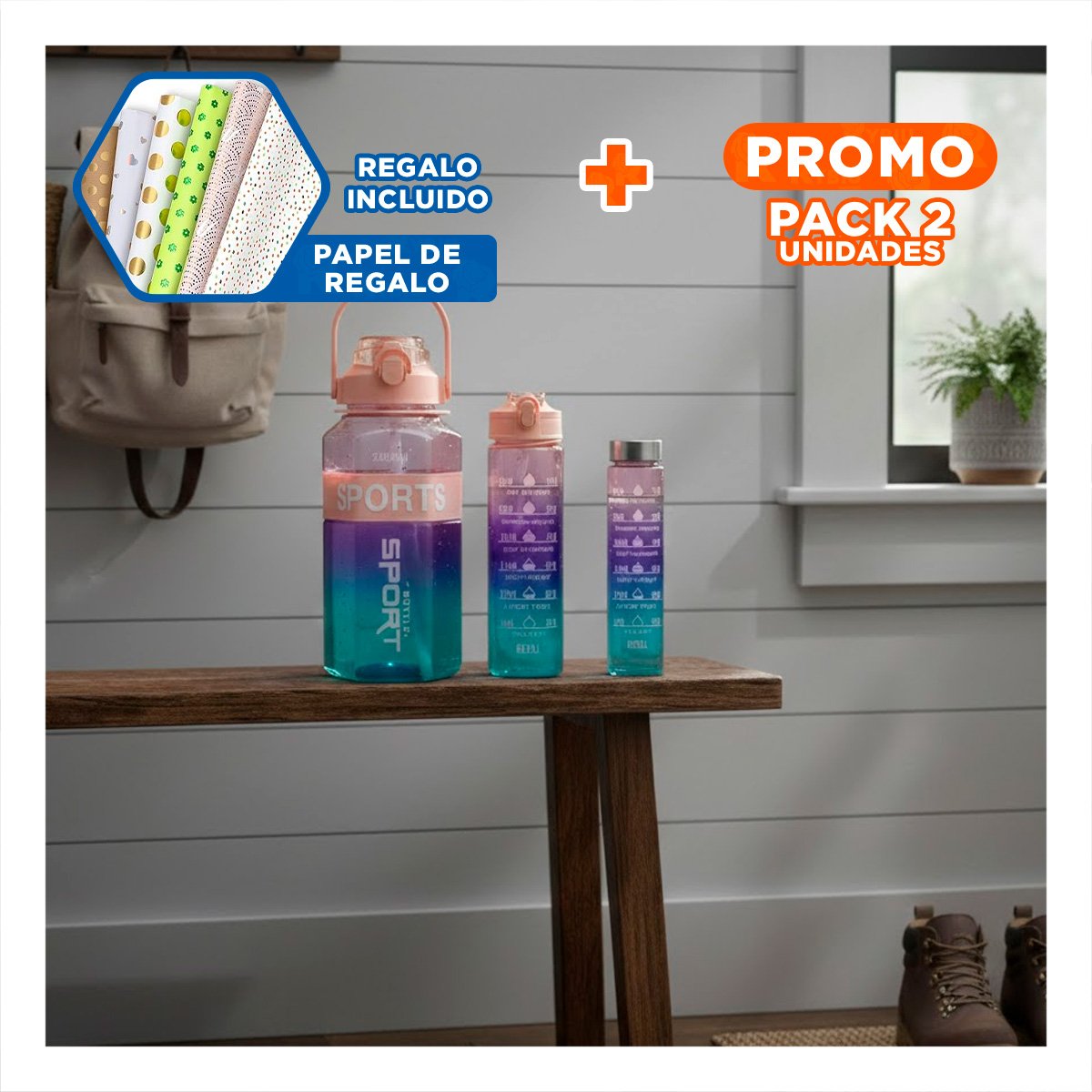 PACK2 RECIPIENTE TRIO TRANSPARENTE ROSADO CLARO MORADO Y VERDE LIGERO Y COMODO Y+PAPEL REGALO - 1