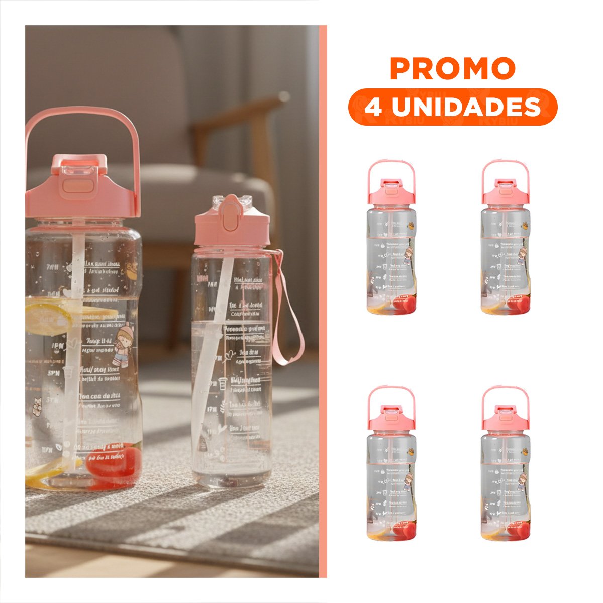 PACK4 COPA TRIO TRANSPARENTE ROSADO RESISTENTE Y FACIL DE LIMPIAR CASA Y+REGALO STICKER - 1