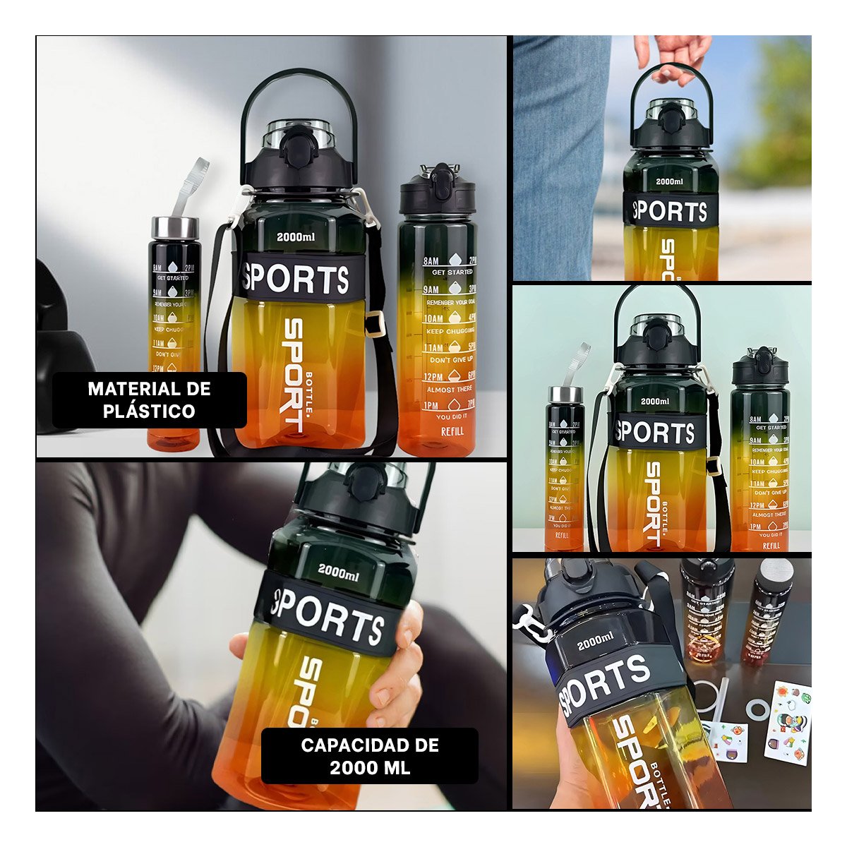 BOTELLA TRIO TRANSPARENTE NEGRO AMARILLO Y NARANJA DOBLE PARED CONSERVA Y+POST IT - 5
