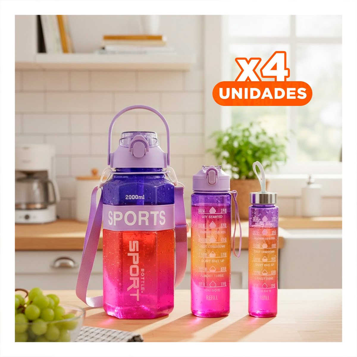 PACK4 COPA TRIO TRANSPARENTE MORADO ROJO Y FUCSIA MANTIENE BEBIDAS - 1