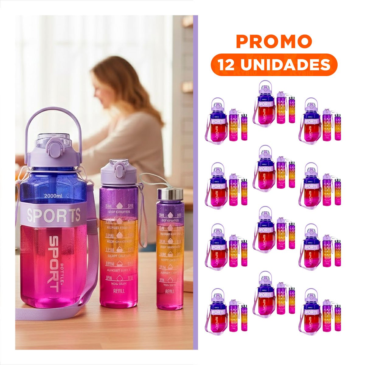 PACK12 JARRA TRIO TRANSPARENTE MORADO ROJO Y FUCSIA LIGERA Y COMODA Y+REGALO STICKER - 1