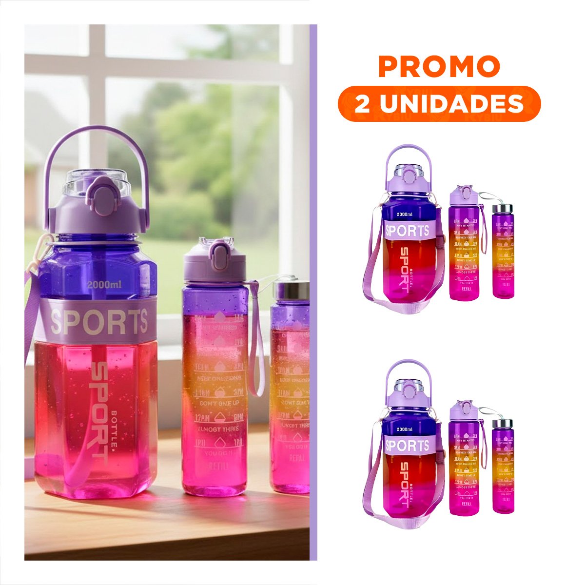 PACK2 RECIPIENTE TRIO TRANSPARENTE MORADO ROJO Y FUCSIA RESISTENTE Y FACIL LIMPIAR - 1