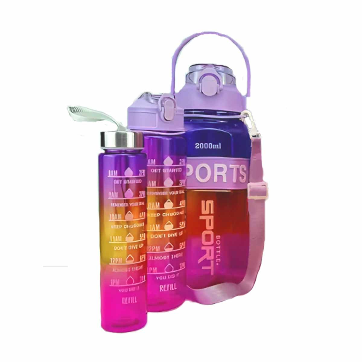 BOTELLA TRIO TRANSPARENTE MORADO ROJO Y FUCSIA RESISTENTE Y FACIL LIMPIAR Y+REGALO STICKER - 3