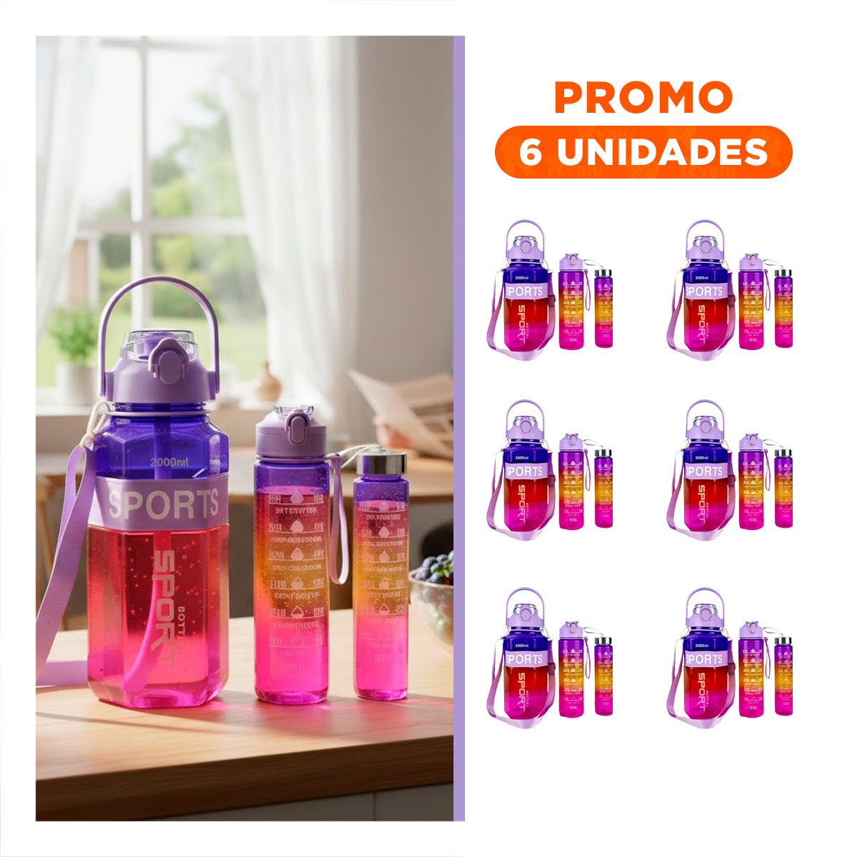 PACK6 COPA TRIO TRANSPARENTE MORADO ROJO Y FUCSIA LIGERA Y COMODA TRANSPORTAR - 1