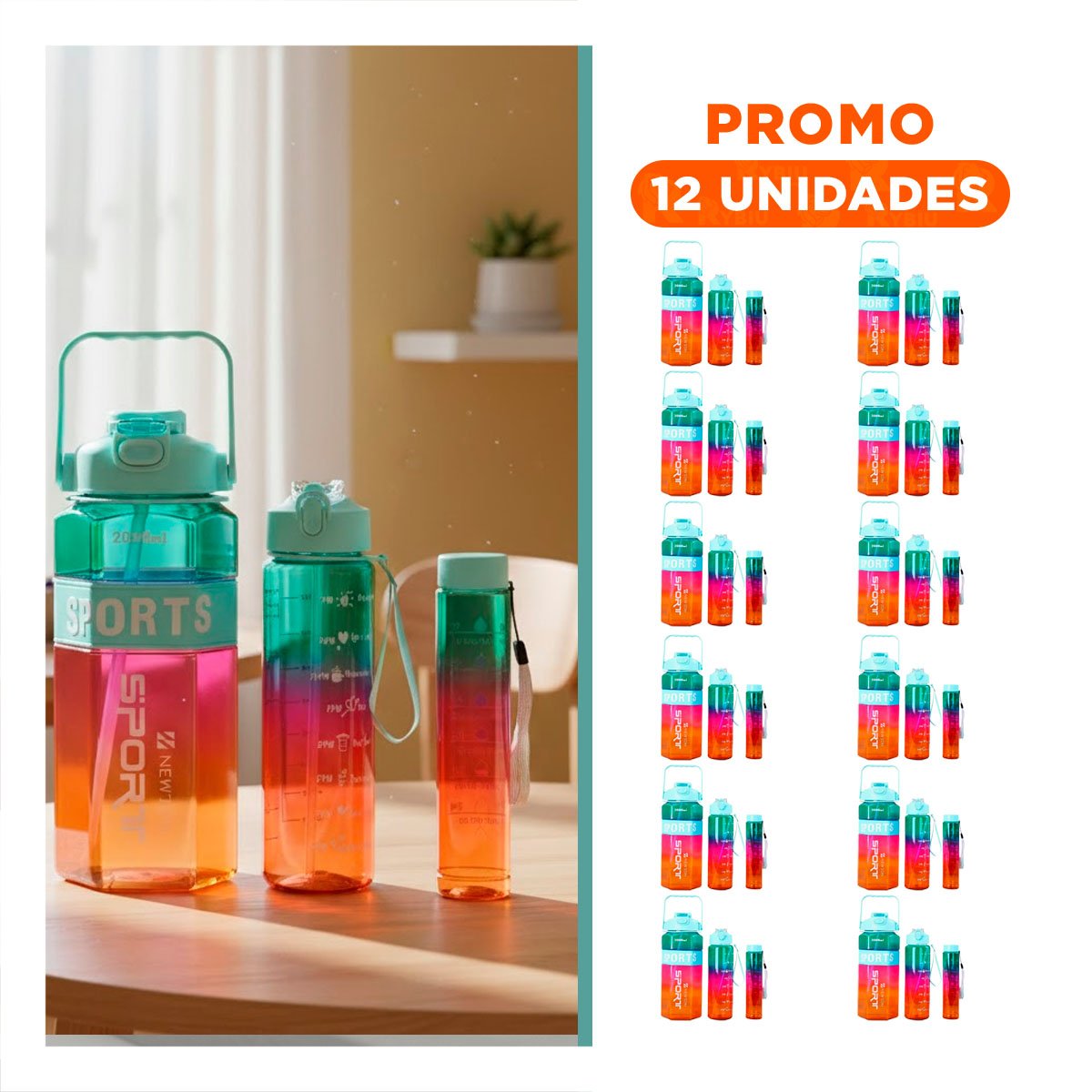 PACK12 JARRA TRIO TRANSPARENTE CELESTE FUCSIA Y AMARILLO LIGERA Y COMODA Y+REGALO STICKER - 1