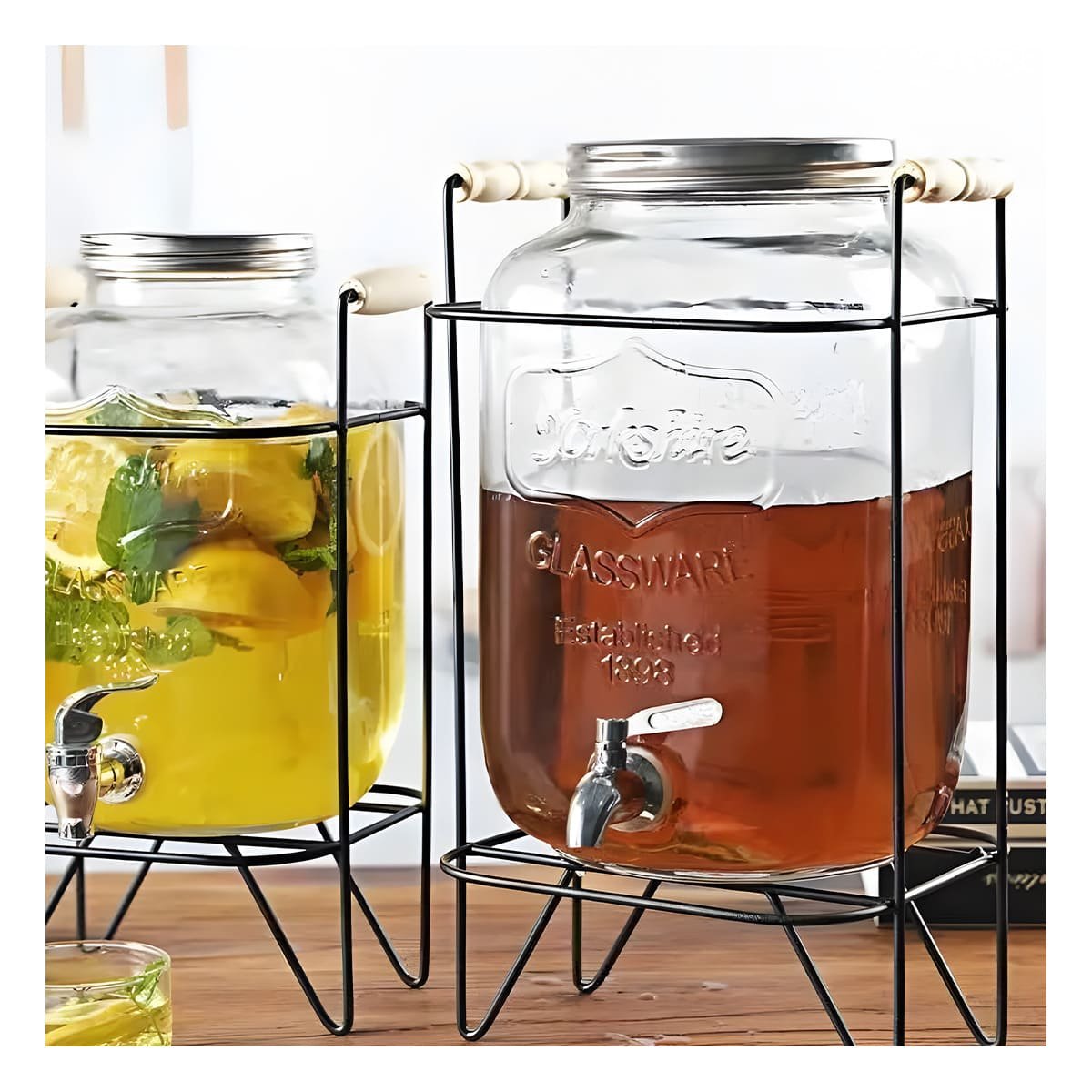 PACK6 JARRA TRANSPARENTE 5 L CON BASE METALICA NEGRA PARA BEBIDAS NATURALES Y+PAPEL REGALO - 2