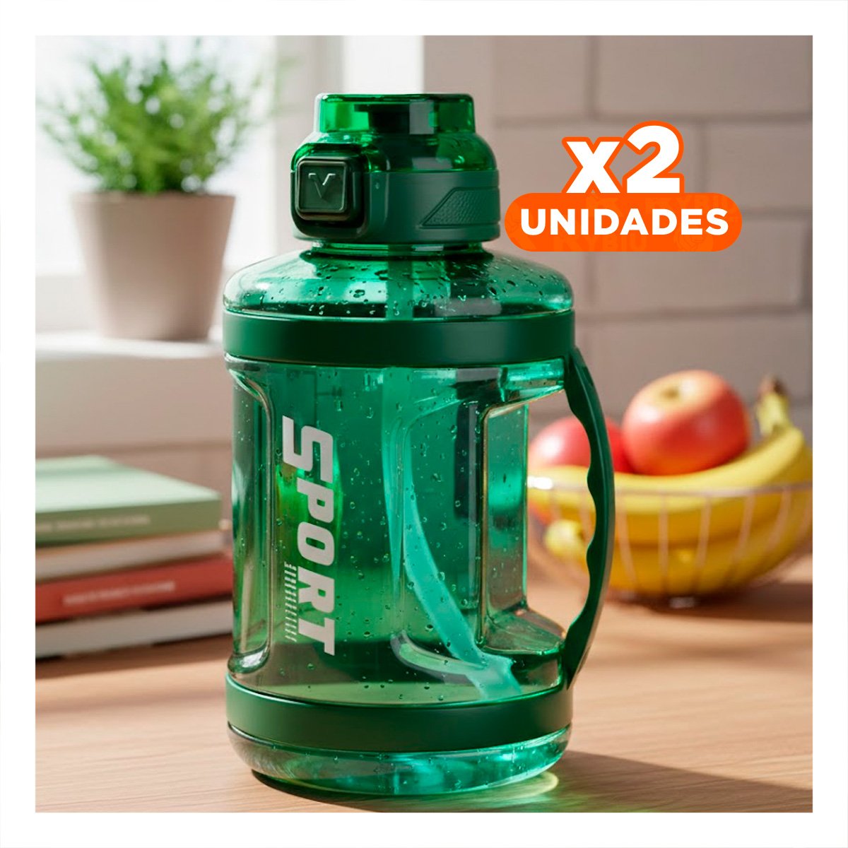 PACK2 RECIPIENTE BIDON VERDE DOBLE PARED CONSERVA LA TEMPERATURA DE BEBIDAS Y+REGALO STICKER - 1
