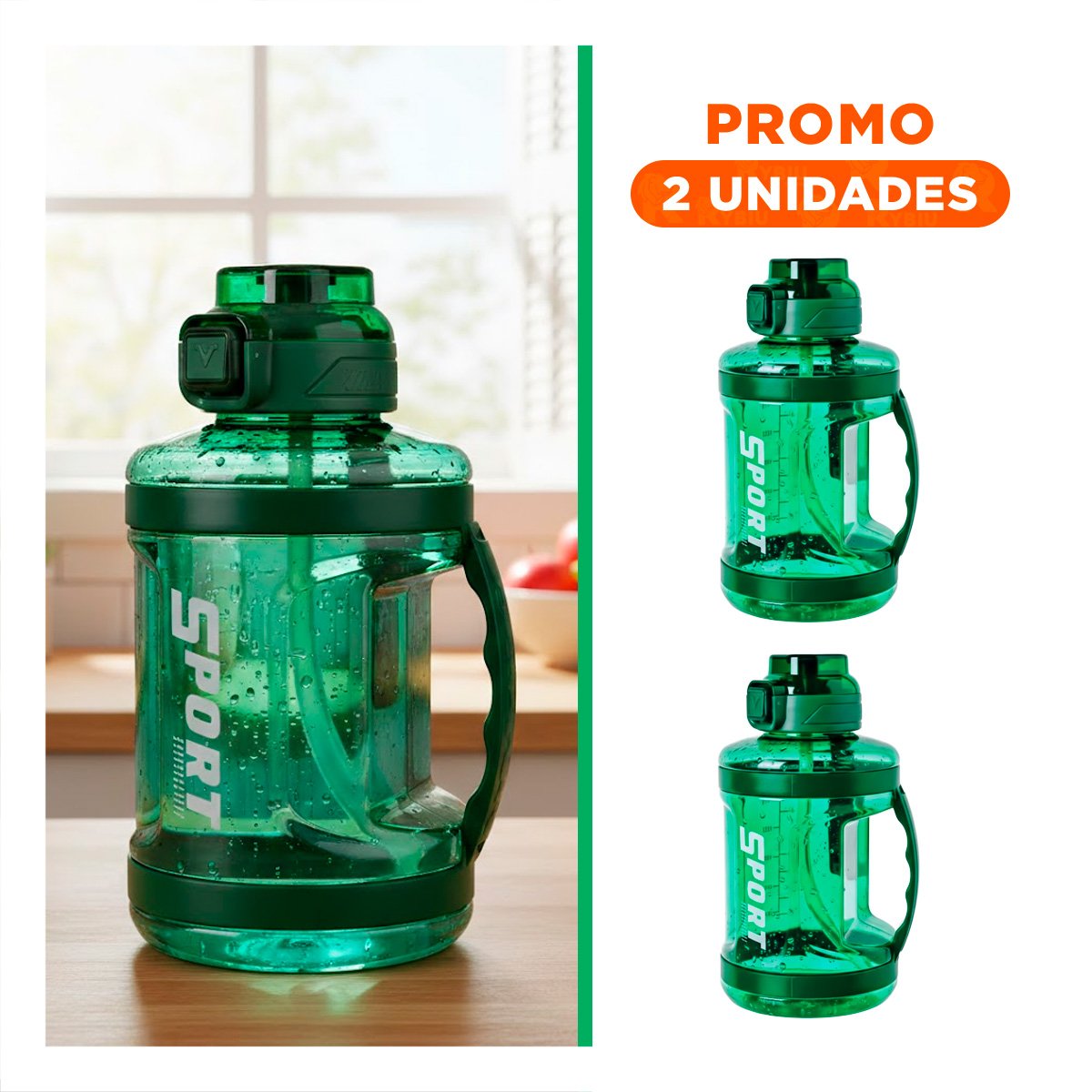 PACK2 RECIPIENTE BIDON VERDE CON TAPA HERMETICA FACIL DE ABRIR Y CERRAR - 1