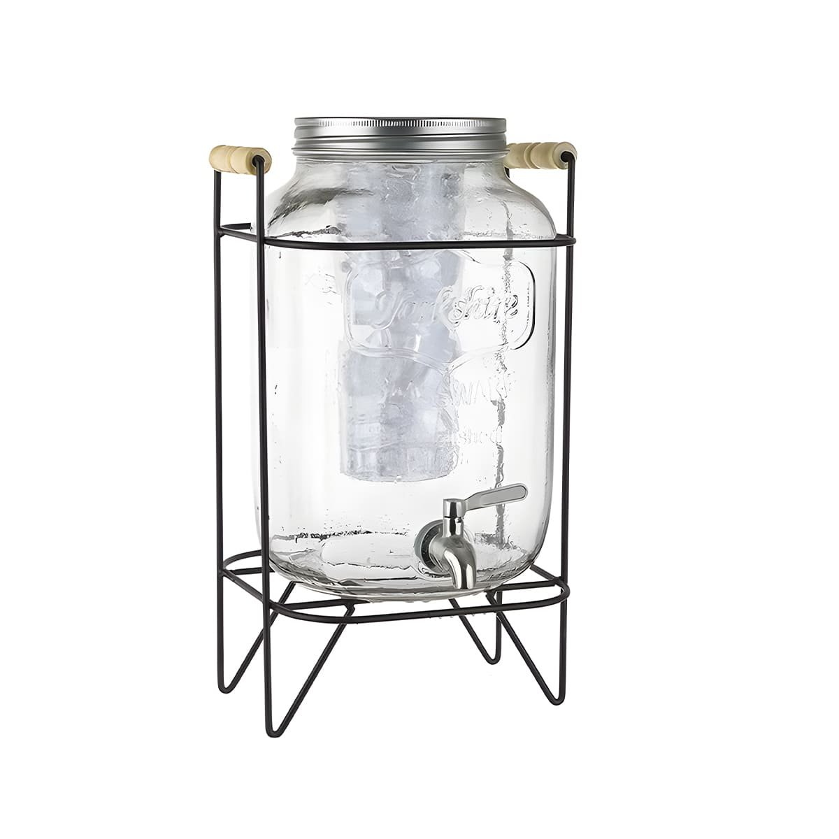 JARRA DISPENSADORA DE BEBIDA 4L CON BASE METALICA NEGRO TRANSPARENTE Y+PAPEL REGALO - 1