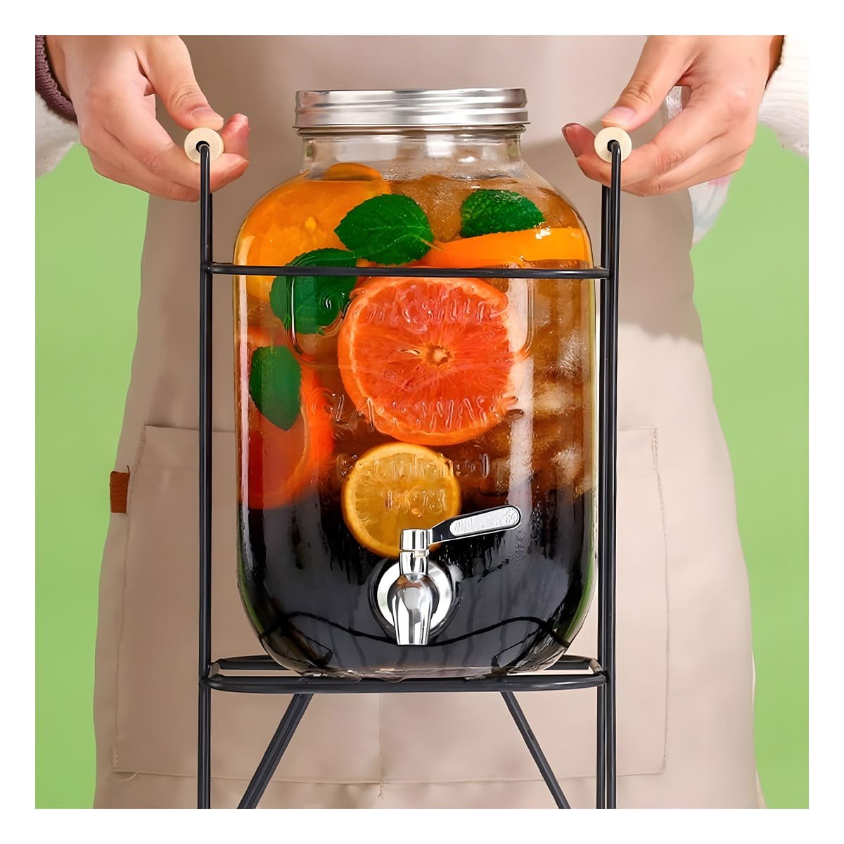 JARRA DISPENSADORA DE BEBIDA 4L CON BASE METALICA NEGRO TRANSPARENTE Y+PAPEL REGALO - 5