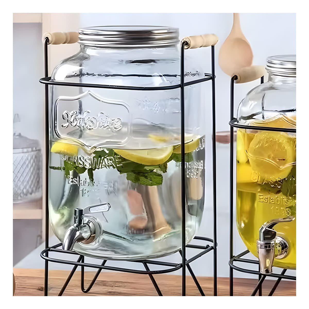 CONTENEDOR TRANSPARENTE 5 L CON BASE METALICA NEGRA PARA ATENCION DE VISITAS Y+LIGAS REGALO - 1