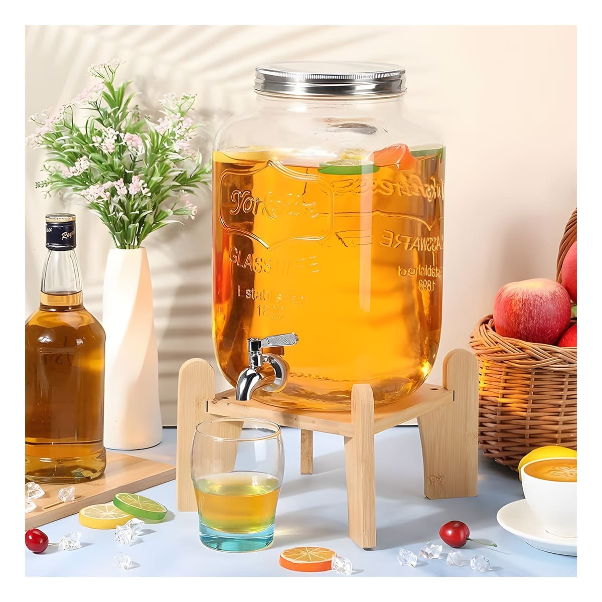 CONTENEDOR PARA HOGAR 4L CON BASE DE MADERA Y TAPA METAL TRANSPARENTE Y+PAPEL REGALO - 3