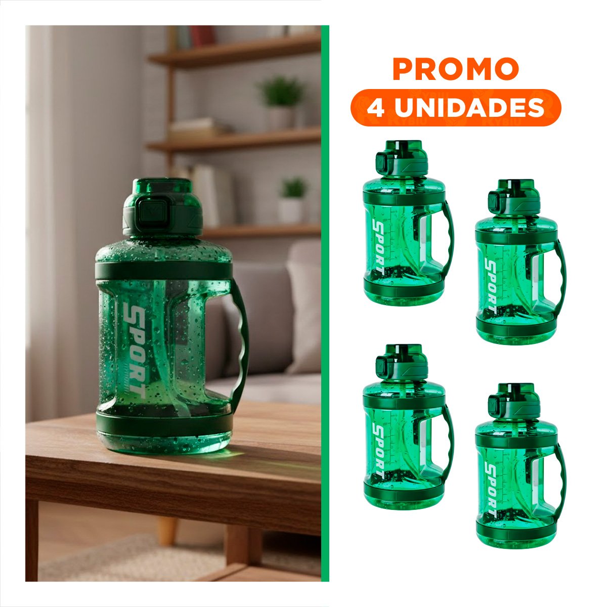PACK4 COPA BIDON VERDE CON TAPA HERMETICA FACIL DE ABRIR Y CERRAR Y+REGALO STICKER - 1