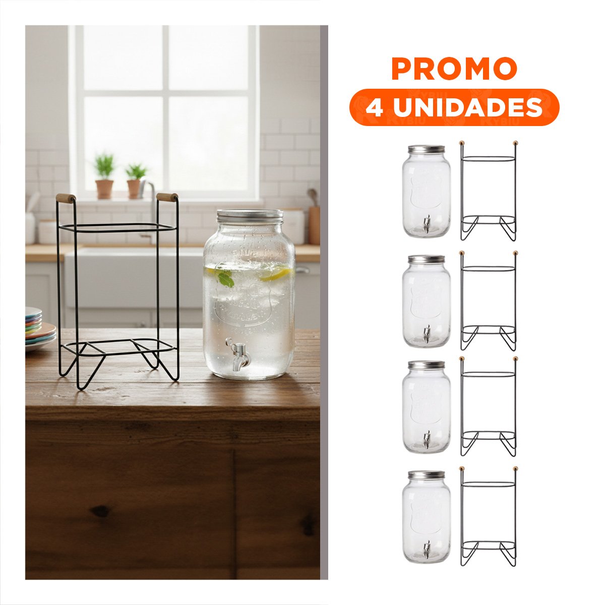 PACK4 RECIPIENTE TRANSPARENTE 5 L CON BASE METALICA NEGRA CON TOQUE DECORATIVO Y+REGALO STICKER - 1
