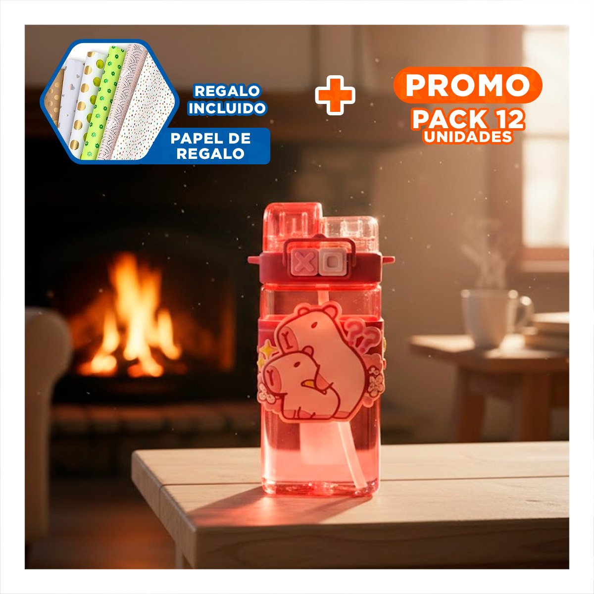 PACK12 JARRA DOBLE CHUPON CON CORREA ROSADO CON TAPA HERMETICA FACIL ABRIR Y+PAPEL REGALO - 1