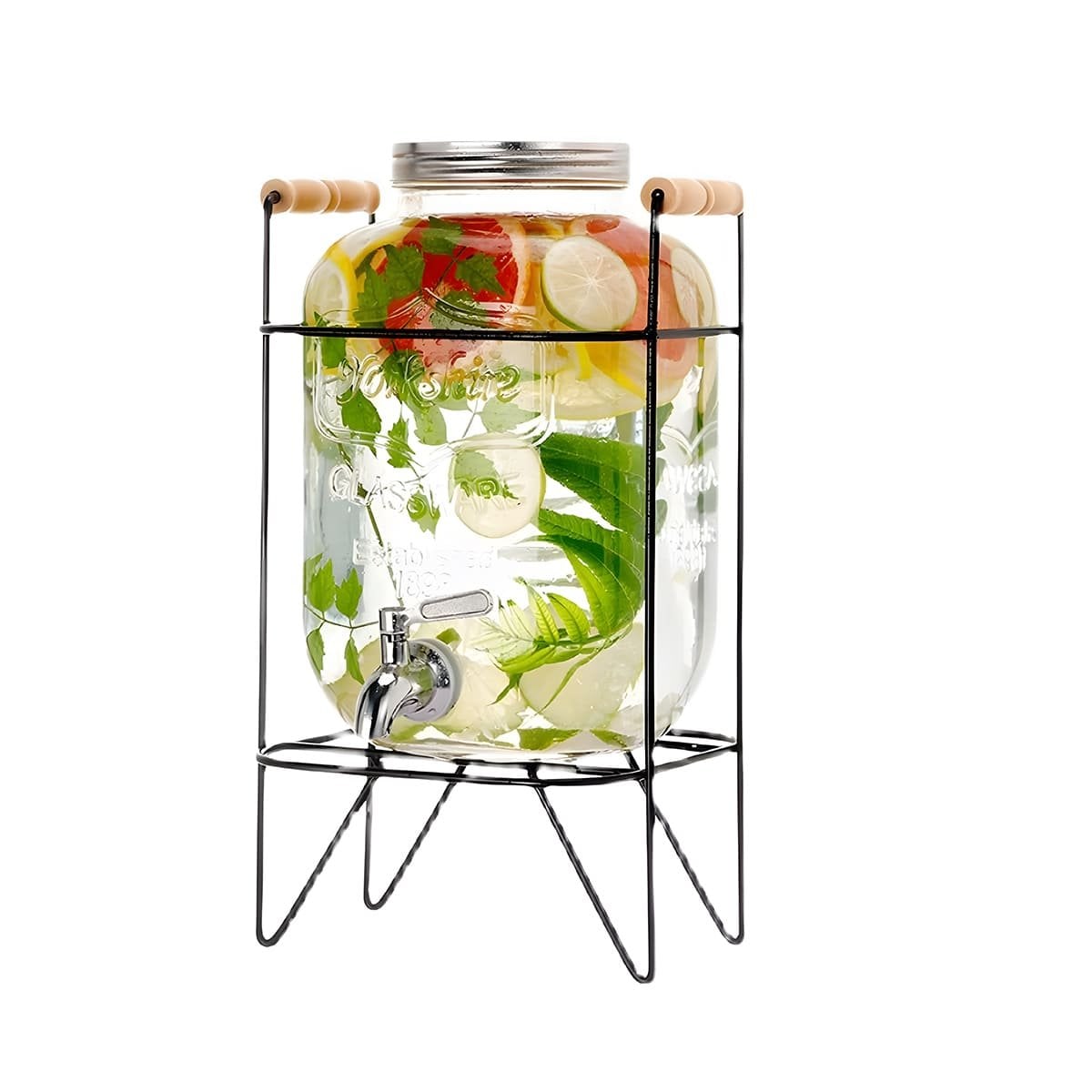DISPENSADOR TRANSPARENTE 5 L CON BASE METALICA NEGRA PARA HOGAR Y+PAPEL REGALO - 1