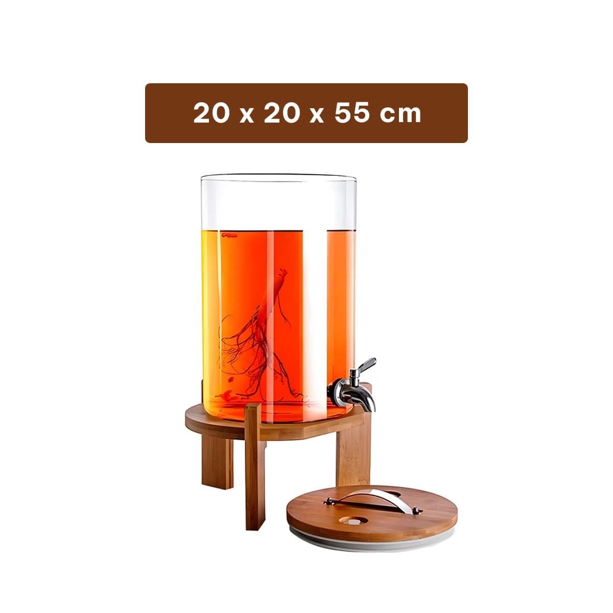 TANQUE DE BEBIDA 10L CON BASE DE MADERA TRANSPARENTE PARA EVENTOS Y+PAPEL REGALO - 4