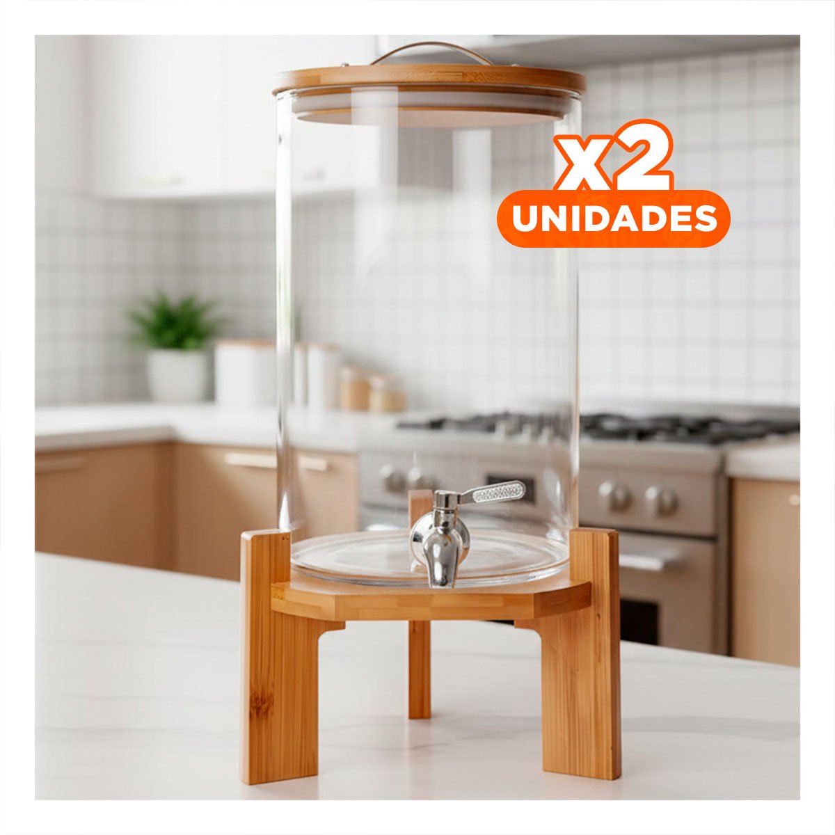 PACK2 CENTRO DE BEBIDA 10L CON BASE DE MADERA TRANSPARENTE PARA HOGAR Y+REGALO STICKER - 1