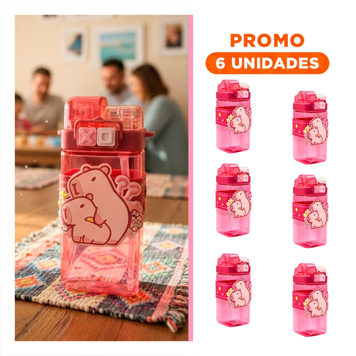 PACK6 COPA DOBLE CHUPON CON CORREA ROSADO RESISTENTE Y FACIL DE LIMPIAR - 1