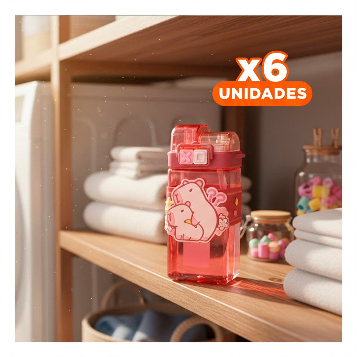 PACK6 JARRA DOBLE CHUPON CON CORREA ROSADO MANTIENE BEBIDAS FRIAS Y+REGALO STICKER - 1