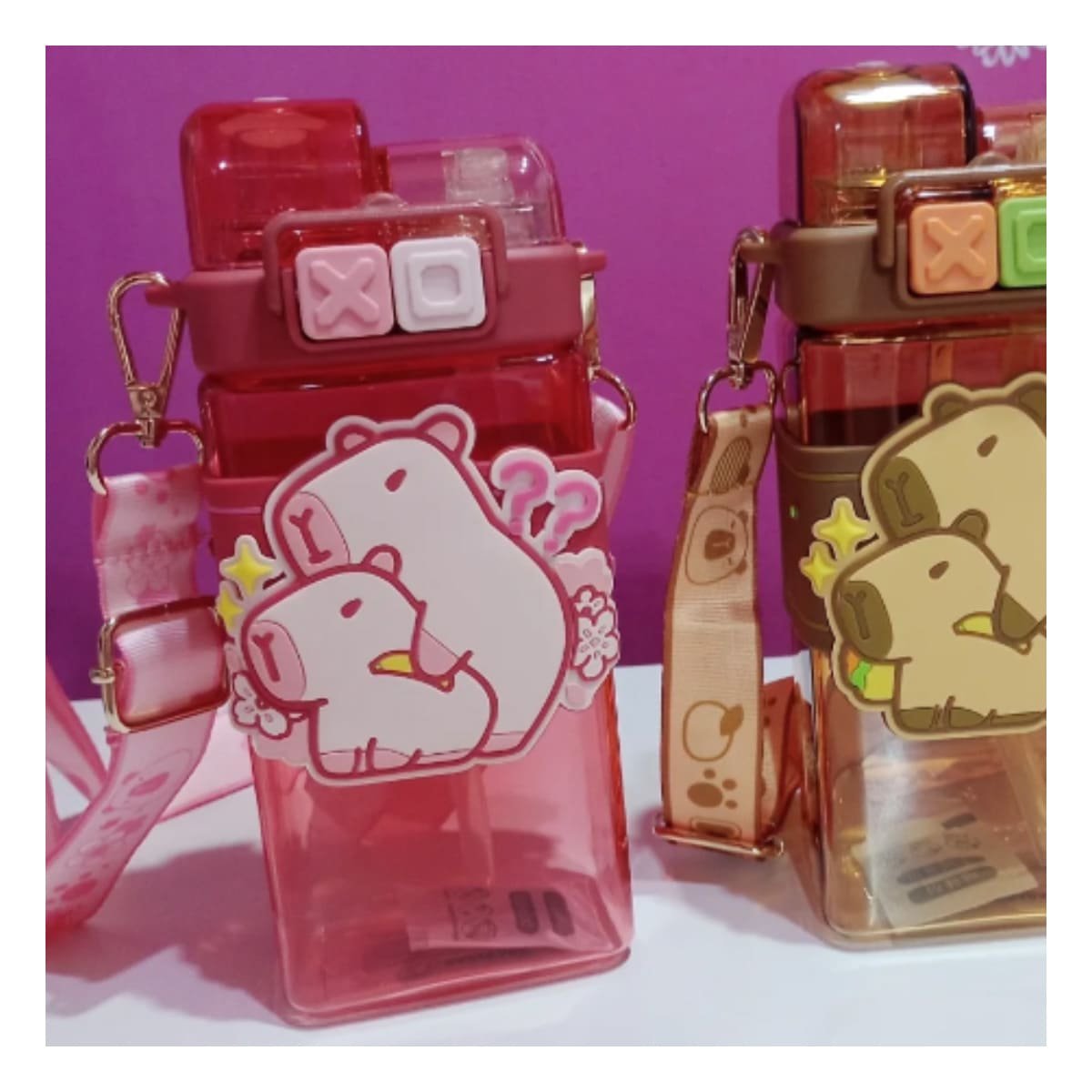 PACK6 JARRA DOBLE CHUPON CON CORREA ROSADO MANTIENE BEBIDAS FRIAS Y+REGALO STICKER - 5