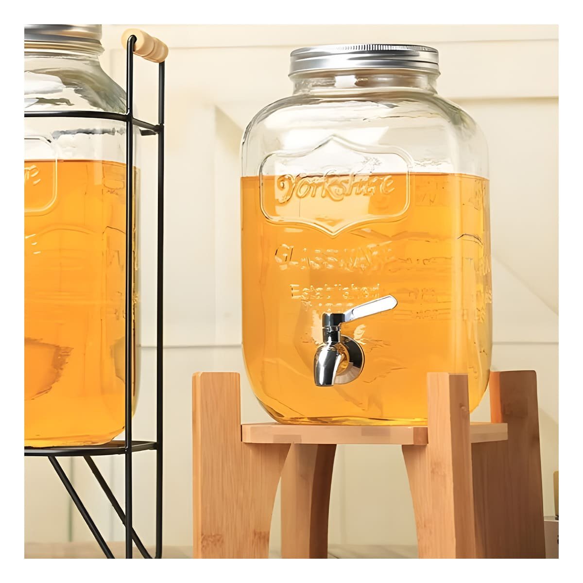 PACK6 DISPENSADOR DE LIQUIDOS 4L CON BASE DE MADERA Y TAPA METAL Y+REGALO STICKER - 3