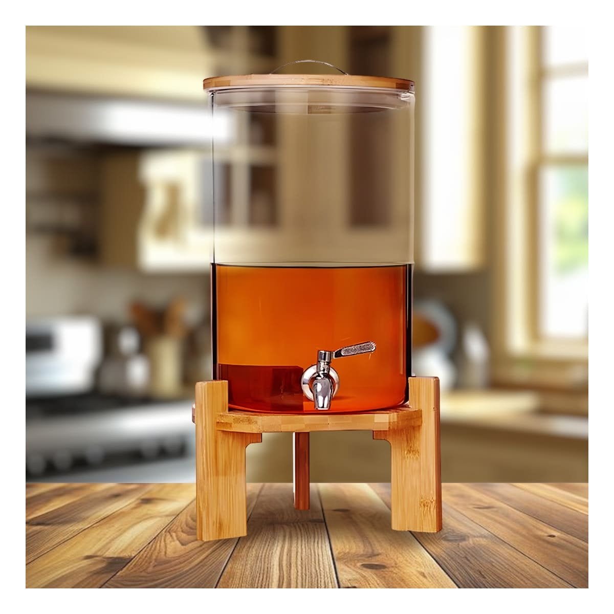 DEPOSITO DE BEBIDA 10L CON BASE DE MADERA TRANSPARENTE PARA CASA - 2