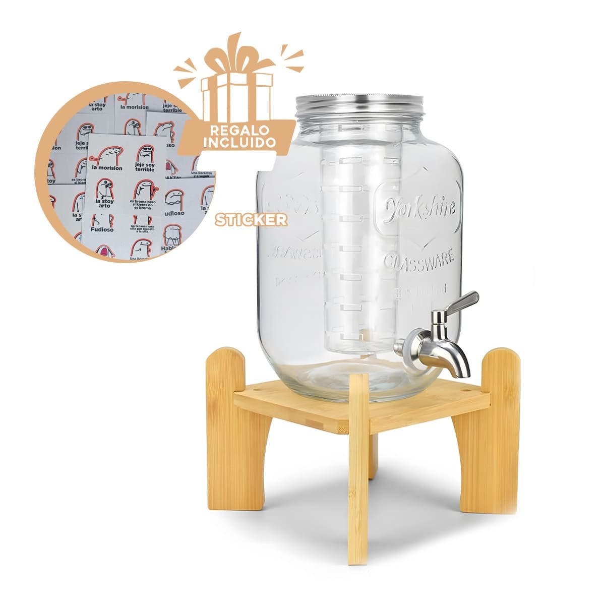 RECIPIENTE PARA HOGAR 4L CON BASE DE MADERA Y TAPA METAL TRANSPARENTE Y+REGALO STICKER - 1