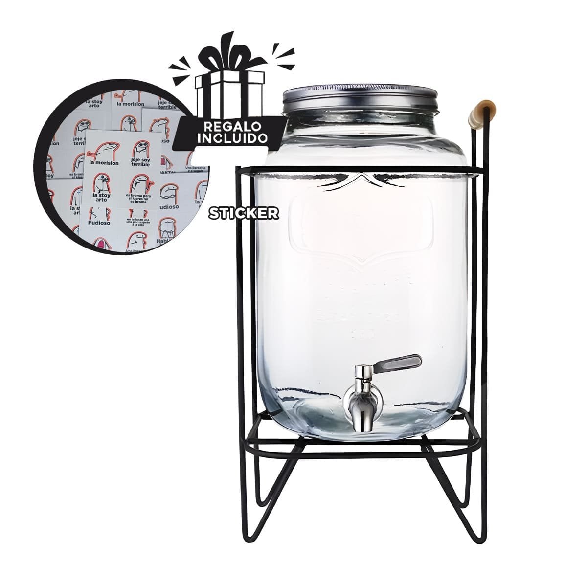 CENTRO DE BEBIDA 4L CON BASE METALICA NEGRO TRANSPARENTE Y+REGALO STICKER - 1