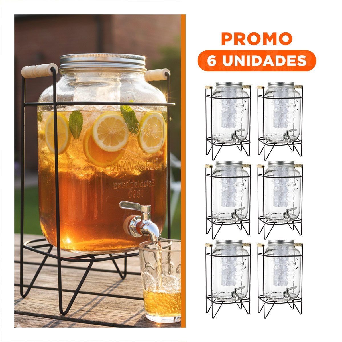 PACK6 LINEA MODERNA DISPENSADOR DE BEBIDA 4L NEGRO TRANSPARENTE - 1
