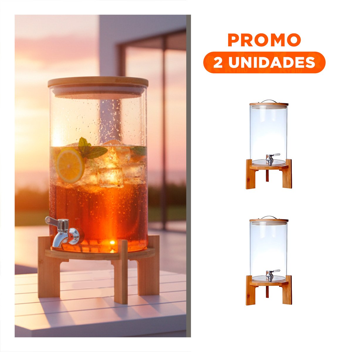 PACK2 ACCESORIO DE BEBIDA 10L CON BASE DE MADERA TRANSPARENTE HOGAR - 1