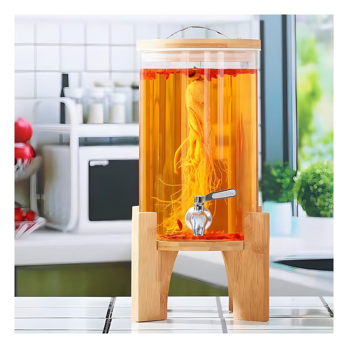 PACK2 ACCESORIO DE BEBIDA 10L CON BASE DE MADERA TRANSPARENTE HOGAR - 2