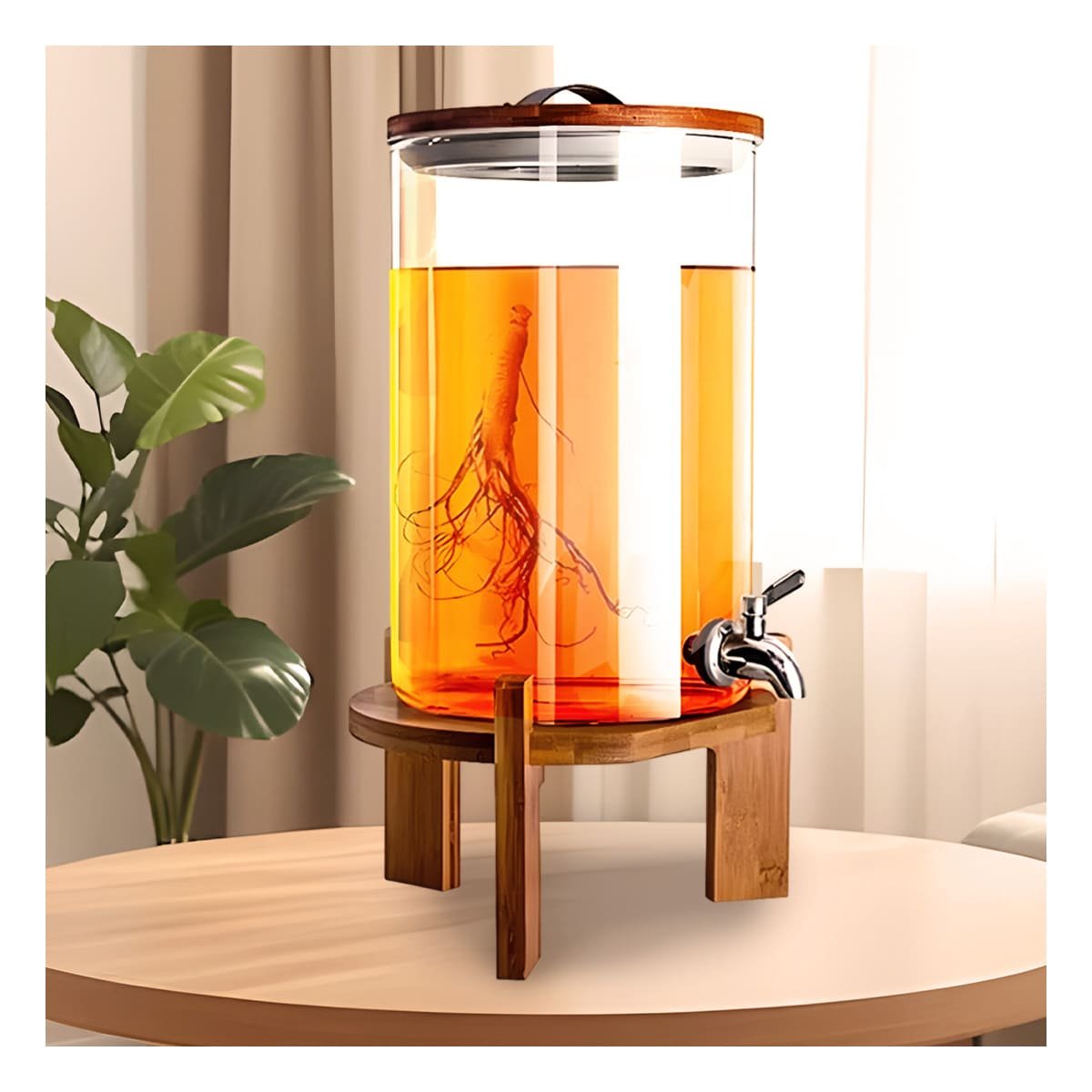 PACK2 ACCESORIO DE BEBIDA 10L CON BASE DE MADERA TRANSPARENTE HOGAR - 3