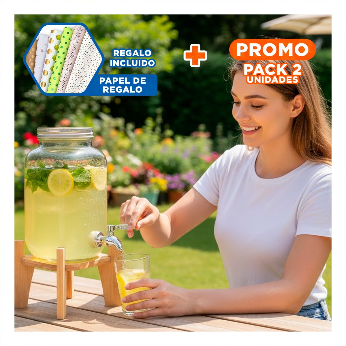 PACK2 DEPOSITO PARA HOGAR 4L CON BASE DE MADERA Y TAPA METAL TRANSPARENTE Y+PAPEL REGALO - 1