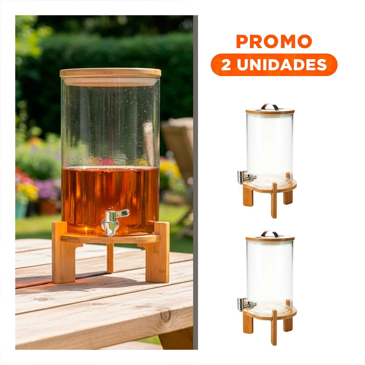 PACK2 CONTENEDOR 8L CON SOPORTE DE MADERA TRANSPARENTE PRACTICO Y DECORATIVO - 1