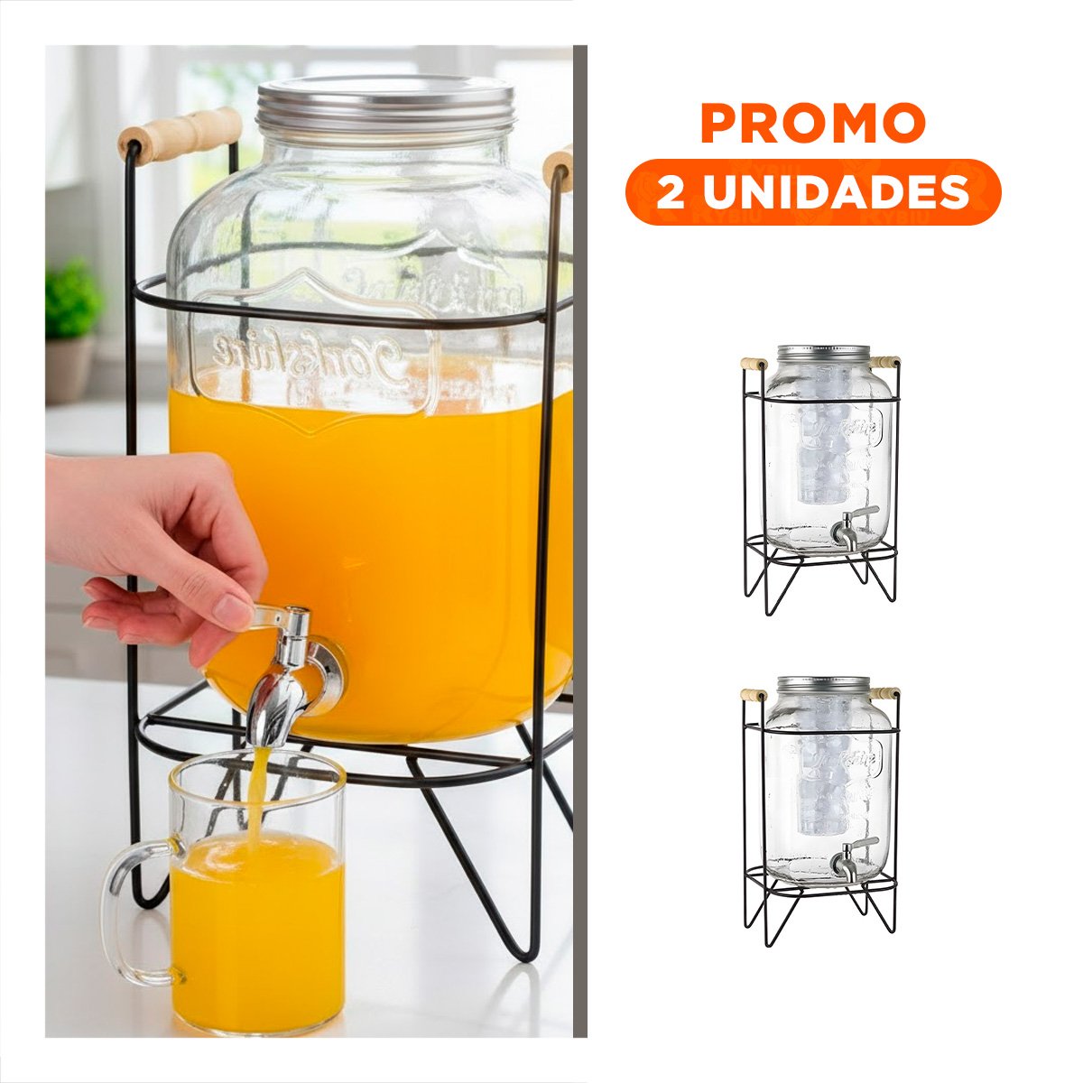 PACK2 ORGANIZADOR DE BEBIDA 4L CON BASE METALICA NEGRO TRANSPARENTE - 1