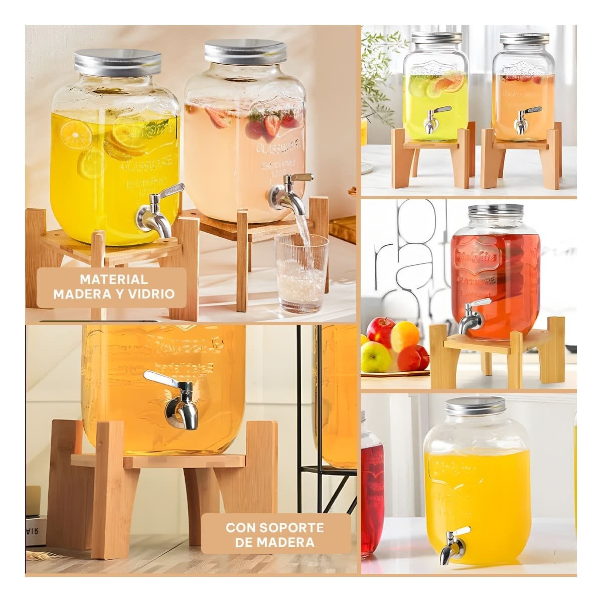 DISPENSADOR PARA HOGAR 4L CON BASE DE MADERA Y TAPA METAL TRANSPARENTE - 5