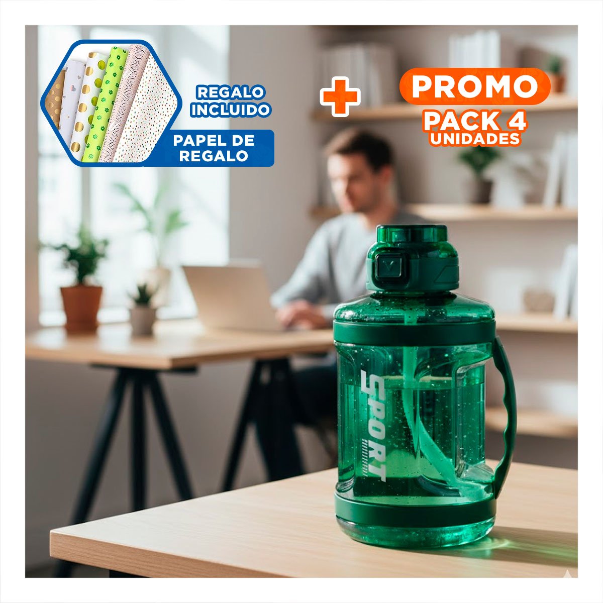 PACK4 COPA BIDON VERDE LIGERA Y COMODA PARA TRANSPORTAR Y USAR FACIL Y+PAPEL REGALO - 1
