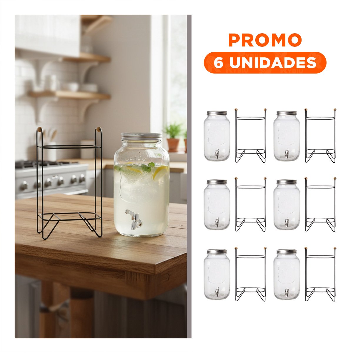 PACK6 CONTENEDOR TRANSPARENTE 5 L CON BASE METALICA NEGRA PARA REUNIONES FAMILIARES - 1