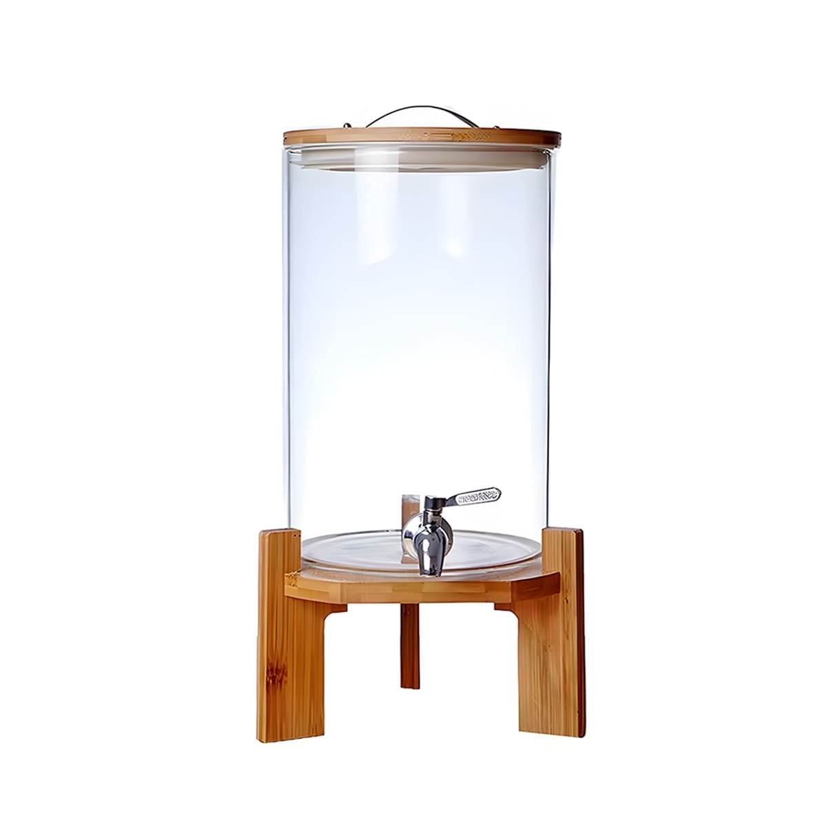 CRISTALERA DE BEBIDA 10L CON BASE DE MADERA TRANSPARENTE PARA CASA Y+LIGAS REGALO - 3
