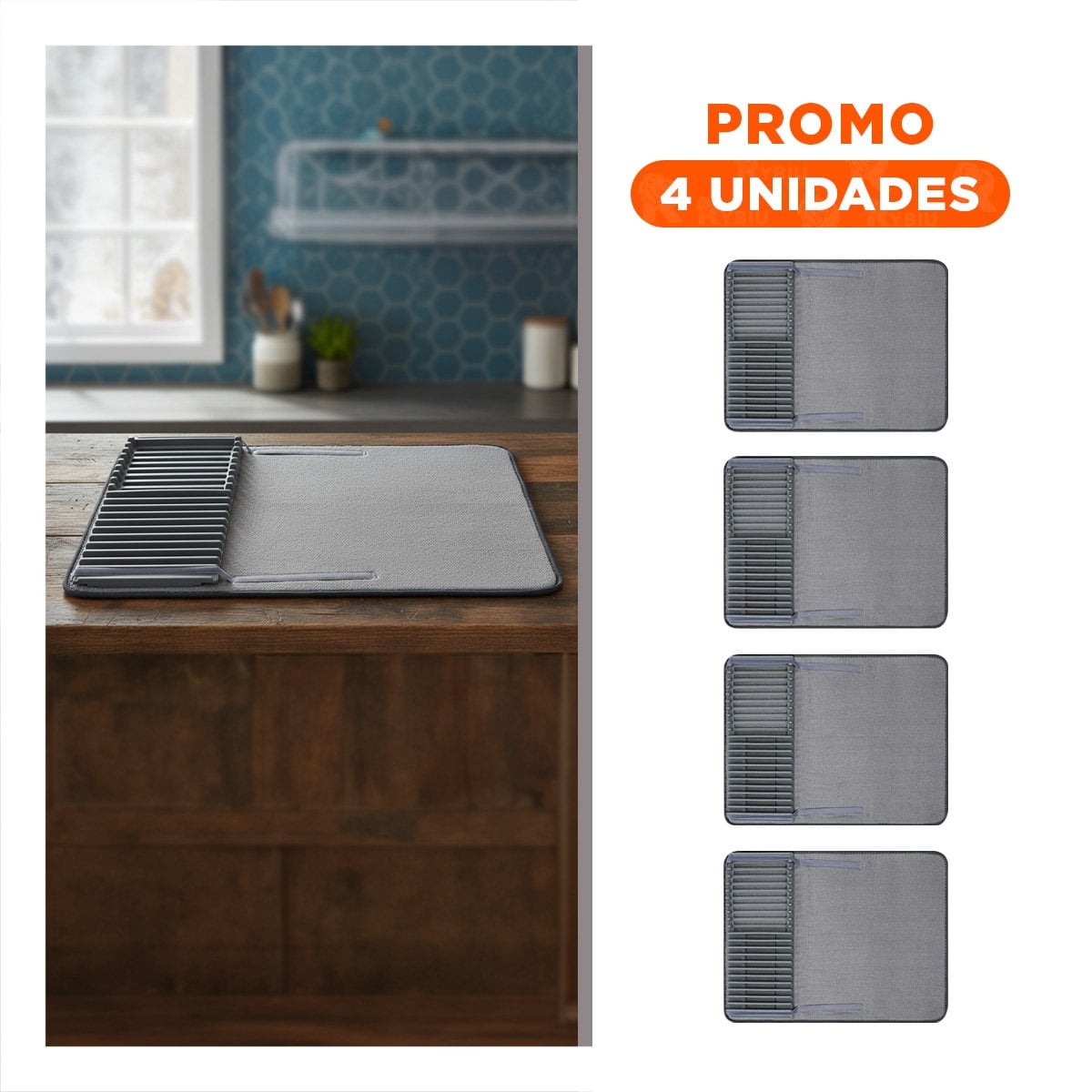 PACK4 BASE DE SECADO ABSORBENTE COLOR PLOMO PARA SECAR UTENSILIOS RAPIDAMENTE Y+REGALO STICKER - 1