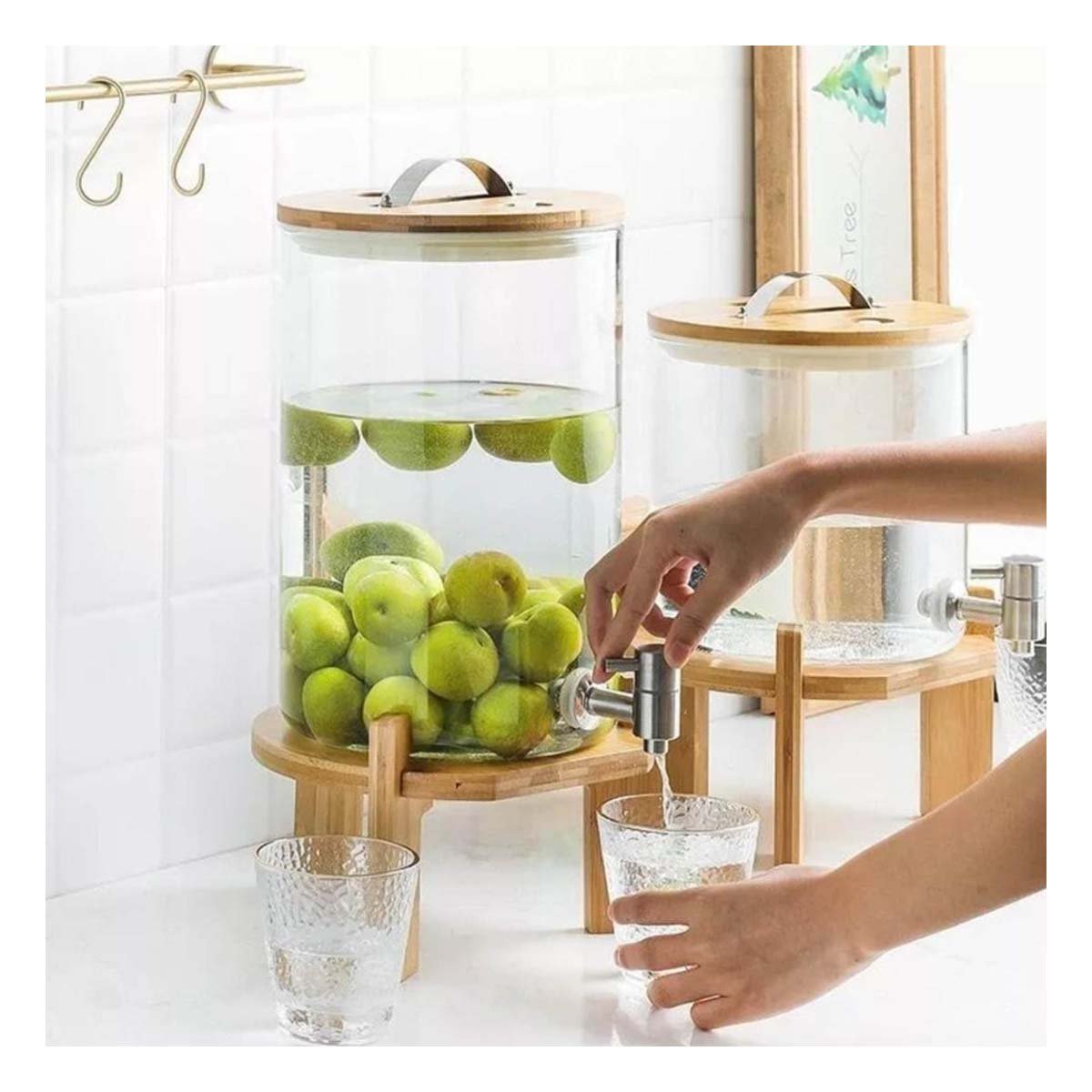 JARRA 8L TRANSPARENTE CON BASE DE MADERA ELEGANTE PARA EVENTOS Y CELEBRACIONES Y+REGALO STICKER - 2
