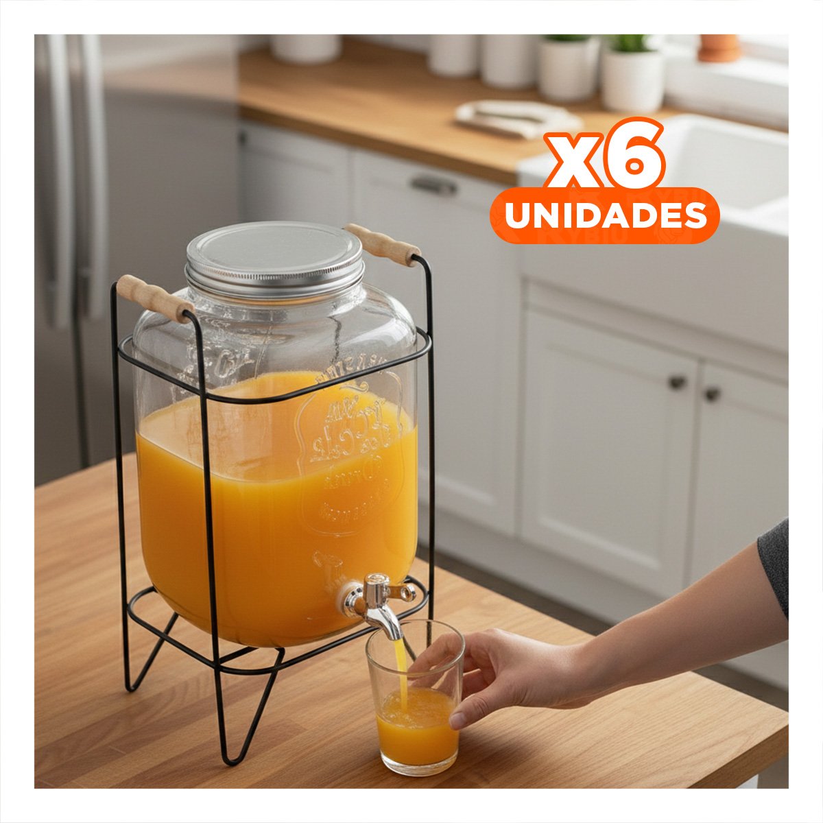 PACK6 DISPENSADOR TRANSPARENTE 5 L CON BASE METALICA NEGRA CON FACIL USO Y+REGALO STICKER - 1