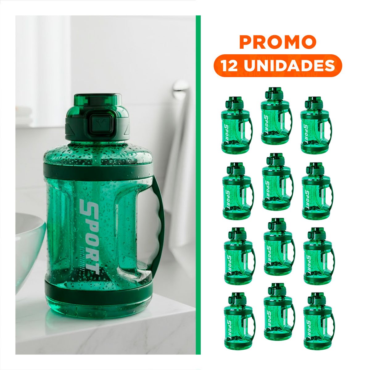 PACK12 JARRA BIDON VERDE RESISTENTE Y FACIL DE LIMPIAR TODOS LOS DIAS Y+REGALO STICKER - 1