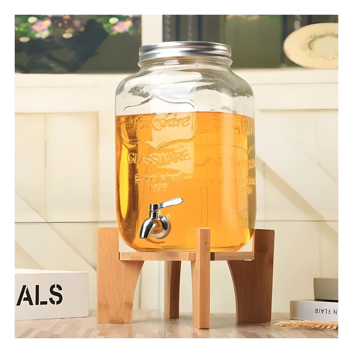 PACK4 ENVASE TRANSPARENTE 4L CON BASE DE MADERA Y TAPA METAL PARA HOGAR Y+REGALO STICKER - 3